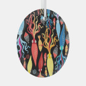 mehrfarbiger Tintenfisch Schwarzer Hintergrund Ornament Aus Glas (Vorderseite Rechts)