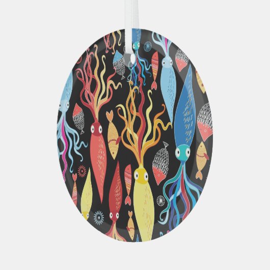 mehrfarbiger Tintenfisch Schwarzer Hintergrund Ornament Aus Glas (Vorderseite links)