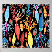 mehrfarbiger Tintenfisch Schwarzer Hintergrund Poster (Vorne)