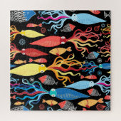 mehrfarbiger Tintenfisch Schwarzer Hintergrund Puzzle (Horizontal)