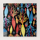 mehrfarbiger Tintenfisch Schwarzer Hintergrund Puzzle (Vertikal)