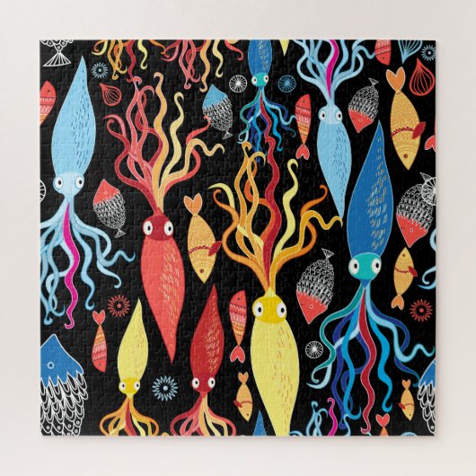 mehrfarbiger Tintenfisch Schwarzer Hintergrund Puzzle (Vertikal)