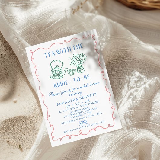 Mehrfarbiger Whimsiktee mit Bride-Brautparty Einladung