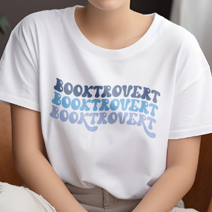 Mehrfarbiges Blue Retro Buchtrovert Buchübersicht T-Shirt