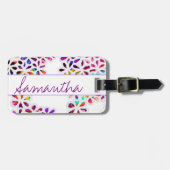 Mehrfarbiges Blumenblatt-Blumen-Muster-Monogramm Gepäckanhänger (Vorderseite horizontal)