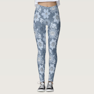 Mehrfarbiges Blumenmuster auf blauem Hintergrund Leggings