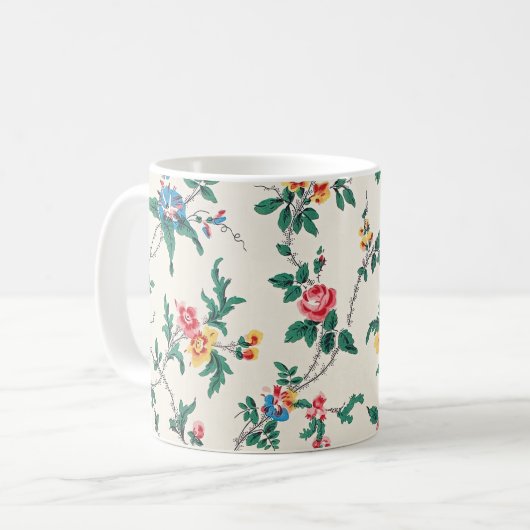 Mehrfarbiges Blumenmuster auf Weiß Kaffeetasse (Vorderseite Links)