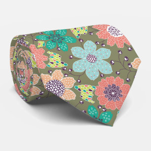 Mehrfarbiges Blumenmuster, weicher grüner Hintergr Krawatte