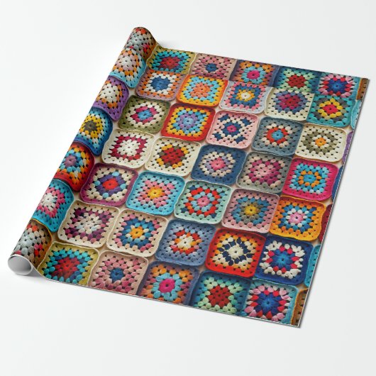 mehrfarbiges Crocheted Granny Square Quilt Geschenkpapier (Ungerollt)