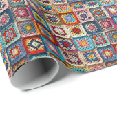 mehrfarbiges Crocheted Granny Square Quilt Geschenkpapier (Rolleneckpunkt)