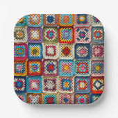 mehrfarbiges Crocheted Granny Square Quilt Pappteller (Vorderseite)
