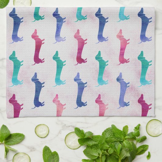 Mehrfarbiges Dackel-Muster Geschirrtuch (Gefaltet)