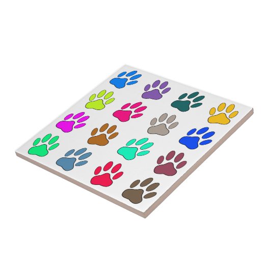 Mehrfarbiges Dog Paw Print Pattern Square Fliese (Seite)