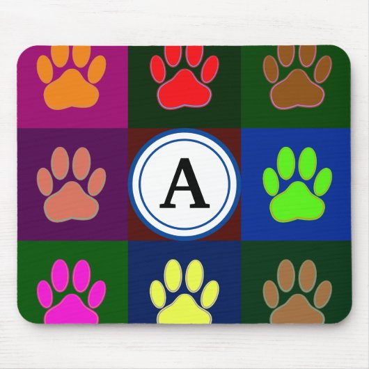 Mehrfarbiges Dog PW Druckmuster mit Monogramm Mousepad (Vorne)