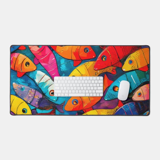 mehrfarbiges Fischmuster Schreibtischunterlage (Tastatur & Maus)