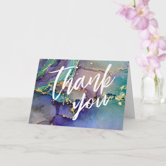 Mehrfarbiges Gold Liquid Abstrakt Art Lässig Hand Karte (Orchidee)