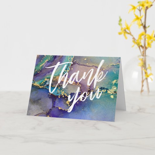 Mehrfarbiges Gold Liquid Abstrakt Art Lässig Hand Karte (Gelbe Blume)