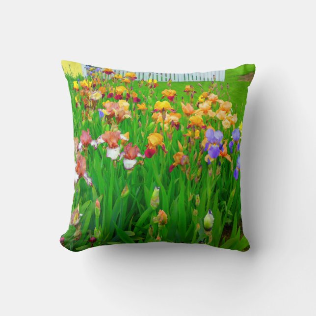 Mehrfarbiges Iris-Blume-Pflaster Kissen (Vorderseite)