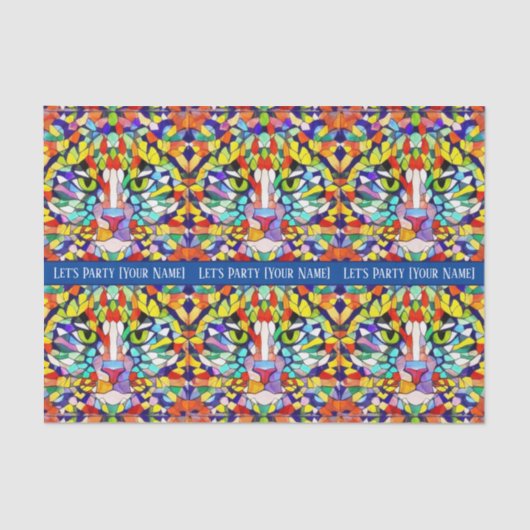 mehrfarbiges Katzengesicht - Grüne Augen - Feier T Seidenpapier (Vorderseite)