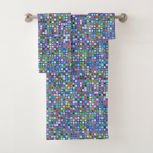 Mehrfarbiges "Kindergarten" Retro-Tiles-Muster Badhandtuch Set