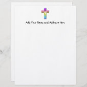 mehrfarbiges Kreuz mit Herz Briefbogen (Vorne/Hinten)