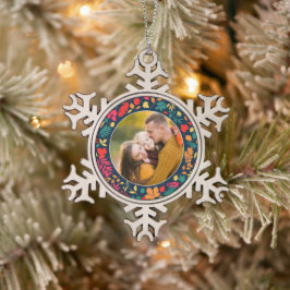 Mehrfarbiges Leaf-Muster Navy-Foto Schneeflocken Zinn-Ornament