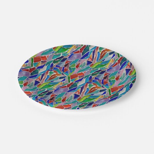 mehrfarbiges Mosaik Pappteller (Schrägansicht)