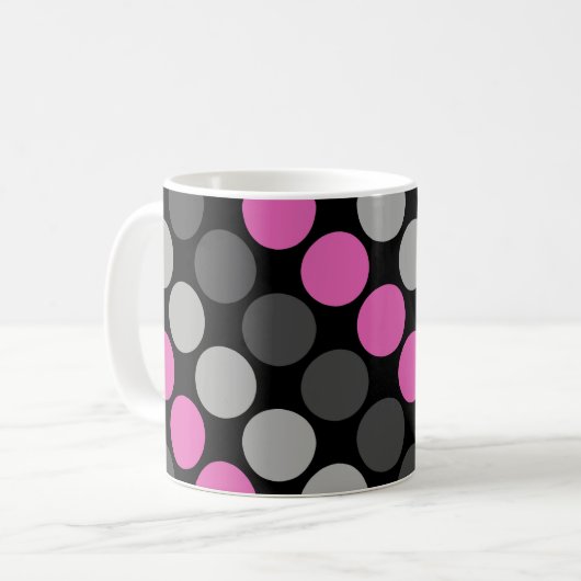 Mehrfarbiges Muster Retro Sixties Polka Dots Grau Kaffeetasse (Vorderseite Links)