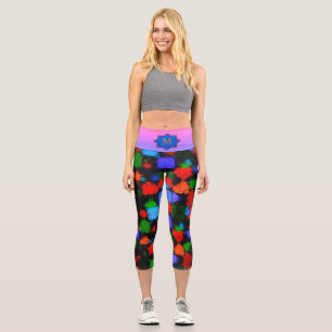 mehrfarbiges Orangenblau Abstraktes Muster Capri Leggings