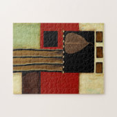 mehrfarbiges Paneelgemälde mit braunem Leaf Puzzle (Horizontal)