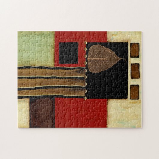 mehrfarbiges Paneelgemälde mit braunem Leaf Puzzle (Horizontal)