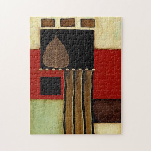 mehrfarbiges Paneelgemälde mit braunem Leaf Puzzle (Vertikal)