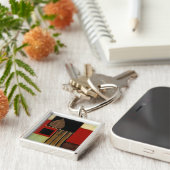 mehrfarbiges Paneelgemälde mit braunem Leaf Schlüsselanhänger (Seite)