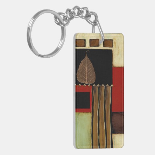 mehrfarbiges Paneelgemälde mit braunem Leaf Schlüsselanhänger (Vorderseite links)