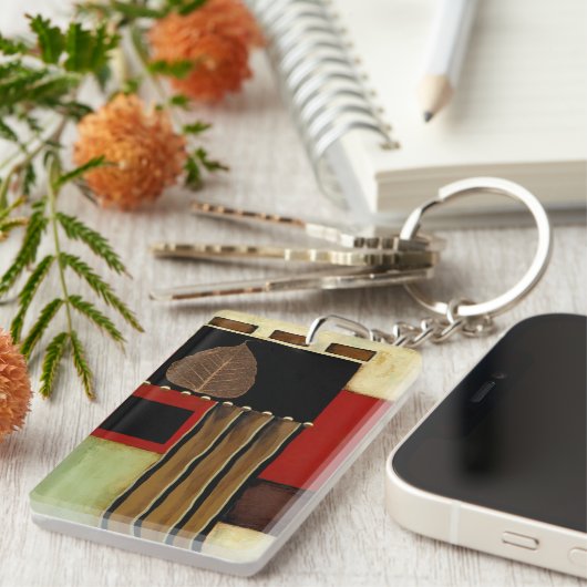 mehrfarbiges Paneelgemälde mit braunem Leaf Schlüsselanhänger (Vorderseite rechts)