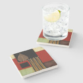 mehrfarbiges Paneelgemälde mit braunem Leaf Steinuntersetzer (Seitenansicht)