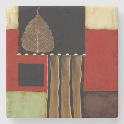 mehrfarbiges Paneelgemälde mit braunem Leaf Steinuntersetzer (Vorderseite)