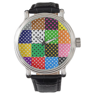 mehrfarbiges Patchwork Quilt Polka Dots Armbanduhr