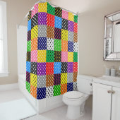mehrfarbiges Patchwork Quilt Polka Dots Duschvorhang (Beispiel)