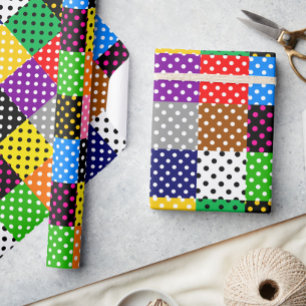 mehrfarbiges Patchwork Quilt Polka Dots Geschenkpapier
