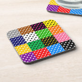 mehrfarbiges Patchwork Quilt Polka Dots Getränkeuntersetzer (Linke Seite)