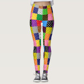mehrfarbiges Patchwork Quilt Polka Dots Leggings (Vorderseite)