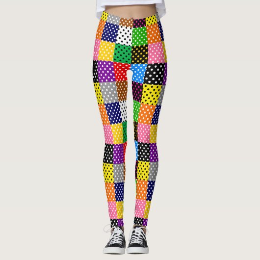 mehrfarbiges Patchwork Quilt Polka Dots Leggings (Vorderseite)