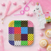 mehrfarbiges Patchwork Quilt Polka Dots Pappteller (Party)