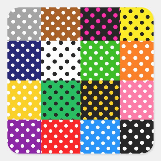 mehrfarbiges Patchwork Quilt Polka Dots Quadratischer Aufkleber (Vorderseite)