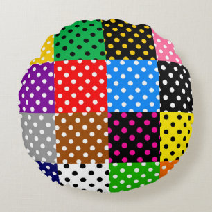mehrfarbiges Patchwork Quilt Polka Dots Rundes Kissen