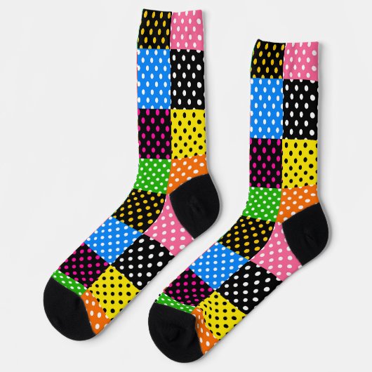 mehrfarbiges Patchwork Quilt Polka Dots Socken (Linkes Detail)