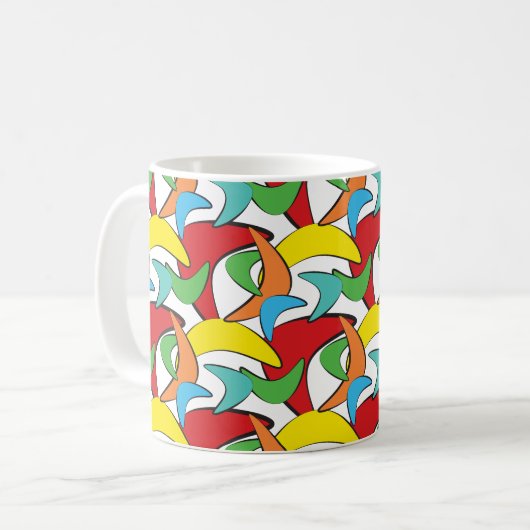 Mehrfarbiges Retro-Boomerang-Muster Kaffeetasse (Vorderseite Links)