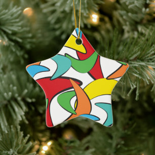 Mehrfarbiges Retro-Bumerang-Muster Keramikornament