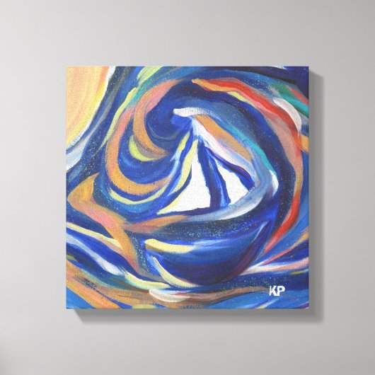 mehrfarbiges Segelboot Meer Akryllische Malerei Dr Leinwanddruck (Vorderseite)